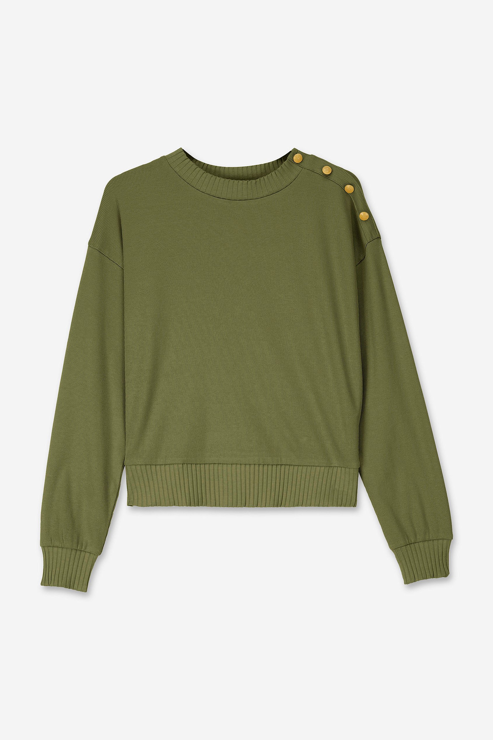 Button Shoulder Crewneck Sweatshirt