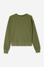Button Shoulder Crewneck Sweatshirt