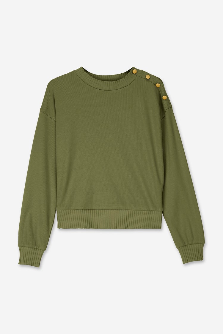Button Shoulder Crewneck Sweatshirt