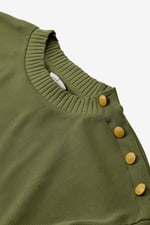 Button Shoulder Crewneck Sweatshirt