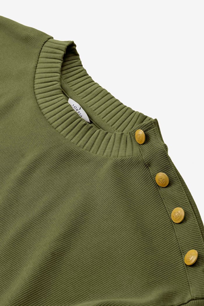 Button Shoulder Crewneck Sweatshirt