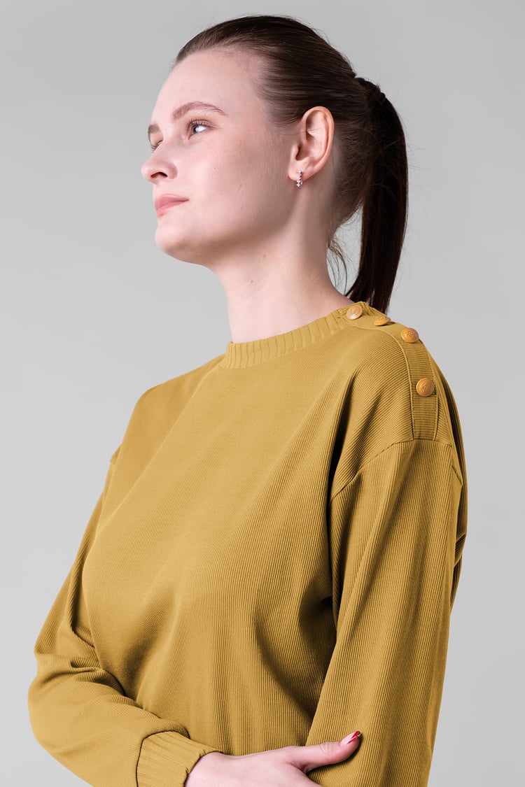 Button Shoulder Crewneck Sweatshirt