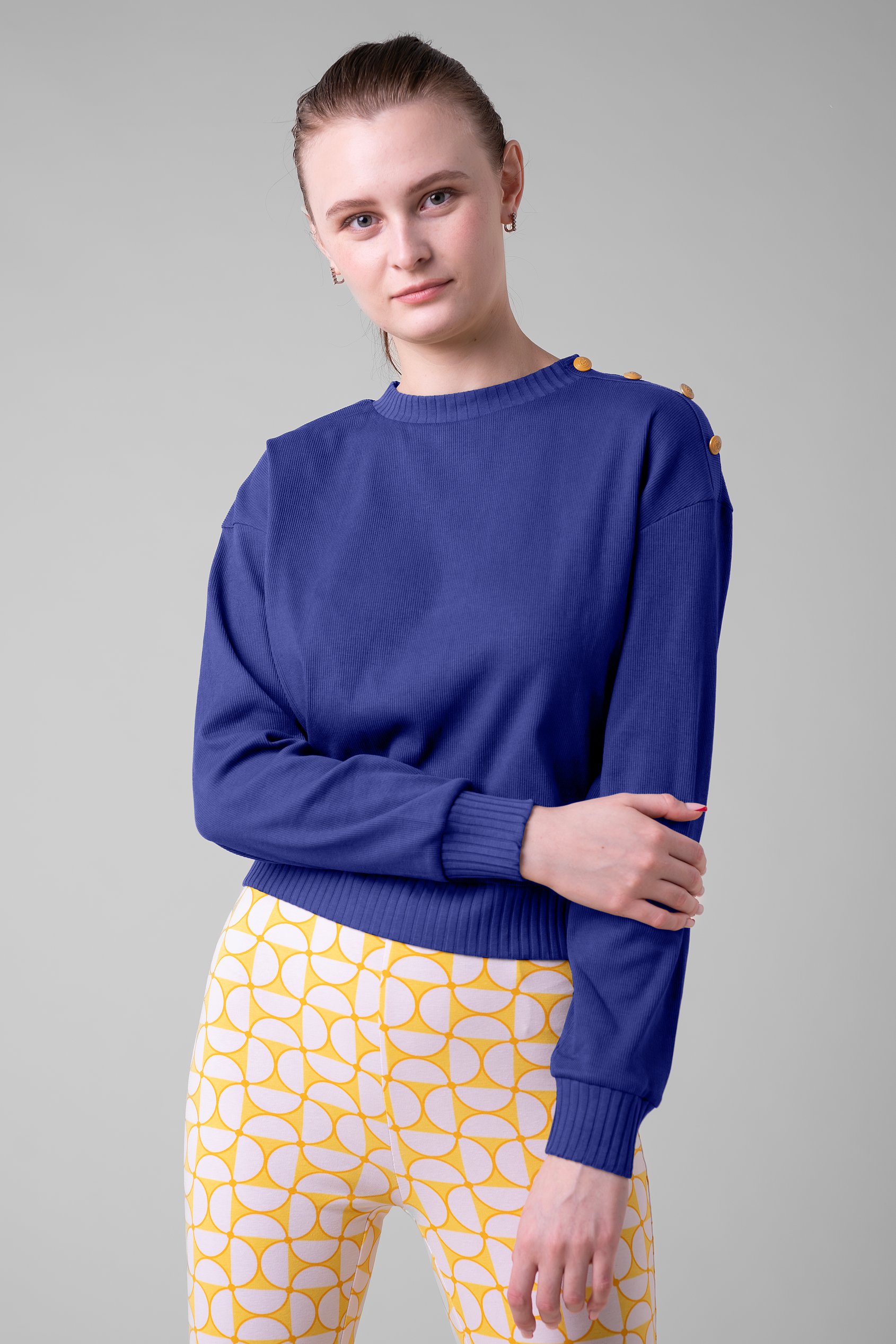 Button Shoulder Crewneck Sweatshirt