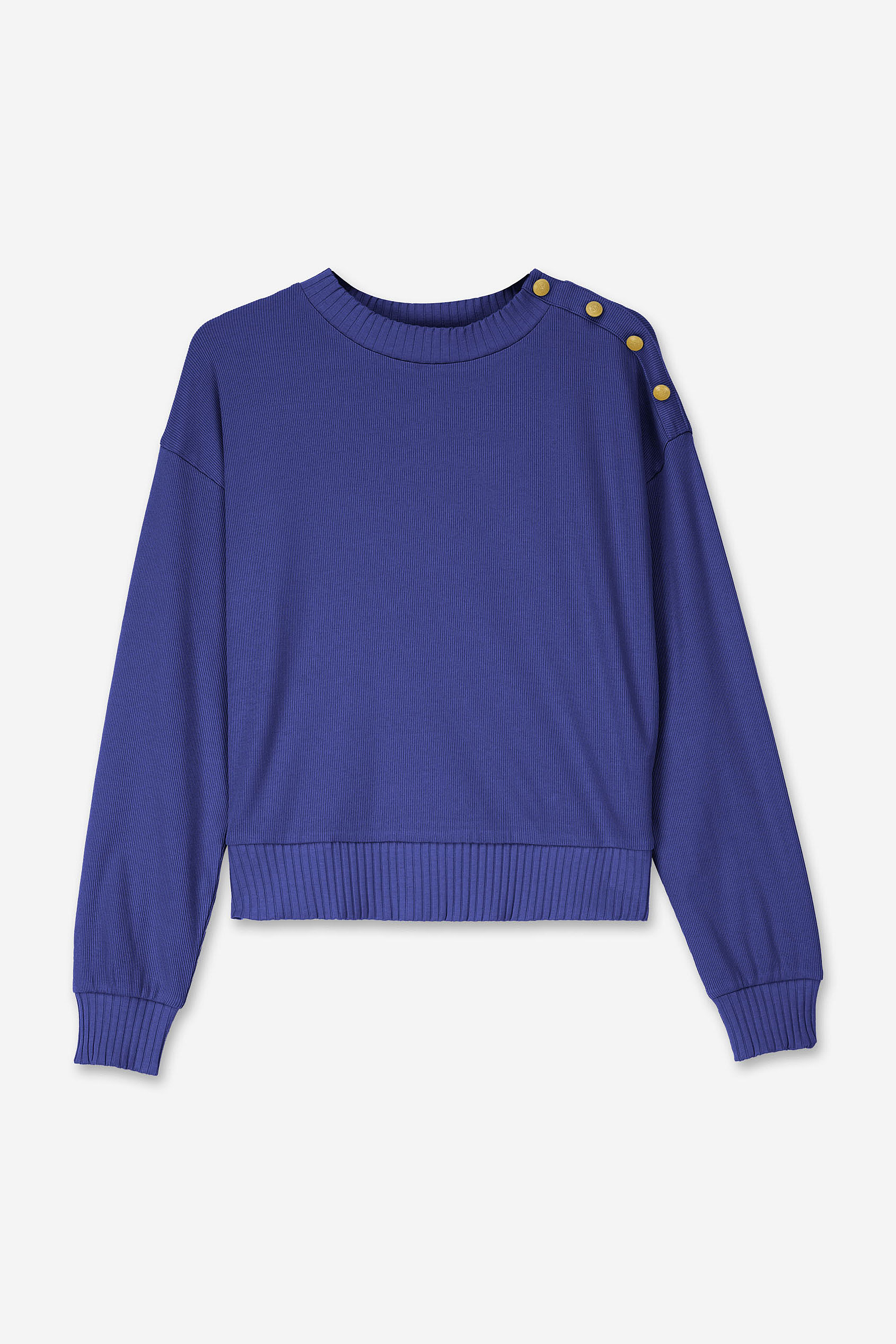 Button Shoulder Crewneck Sweatshirt