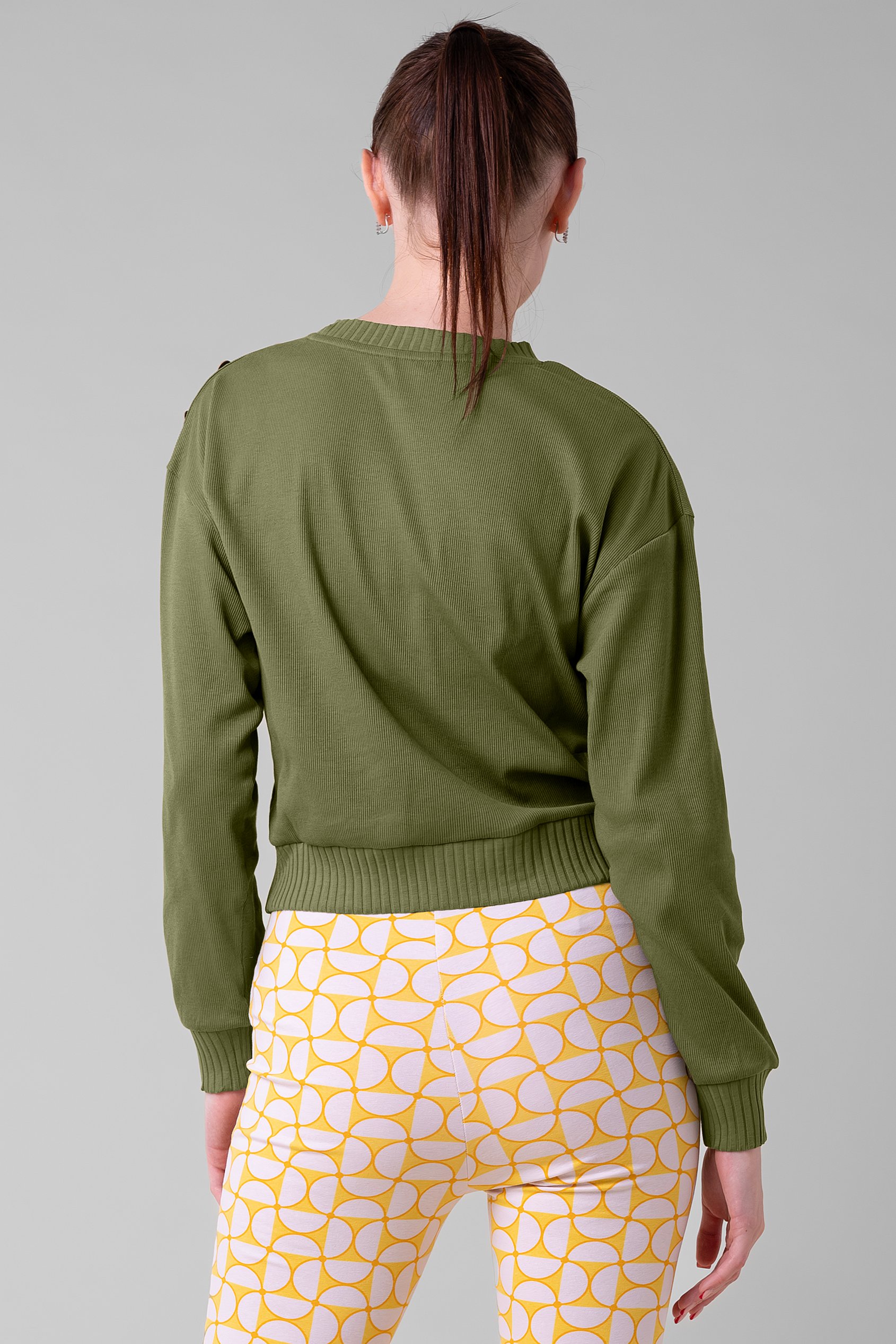 Button Shoulder Crewneck Sweatshirt