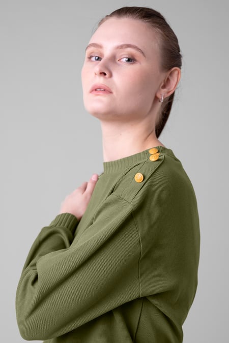 Green Button Shoulder Crewneck Sweatshirt