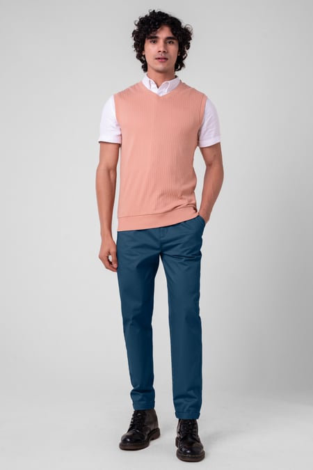 Mens Blue Folded Hem Trousers