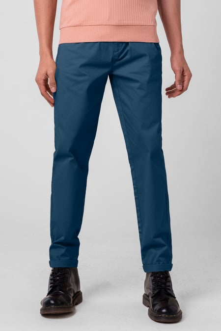 Mens Blue Folded Hem Trousers