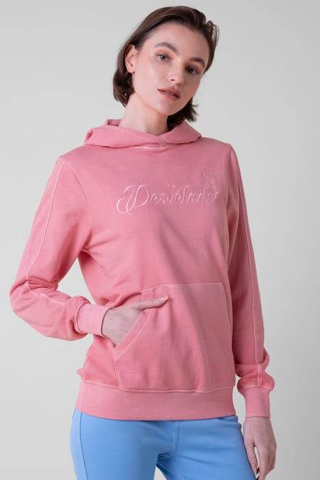 Womens Pink Front Embroidery Hoodie