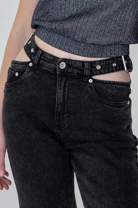 Black Wide-Leg Comfort Jeans With Waist Cut-Outs