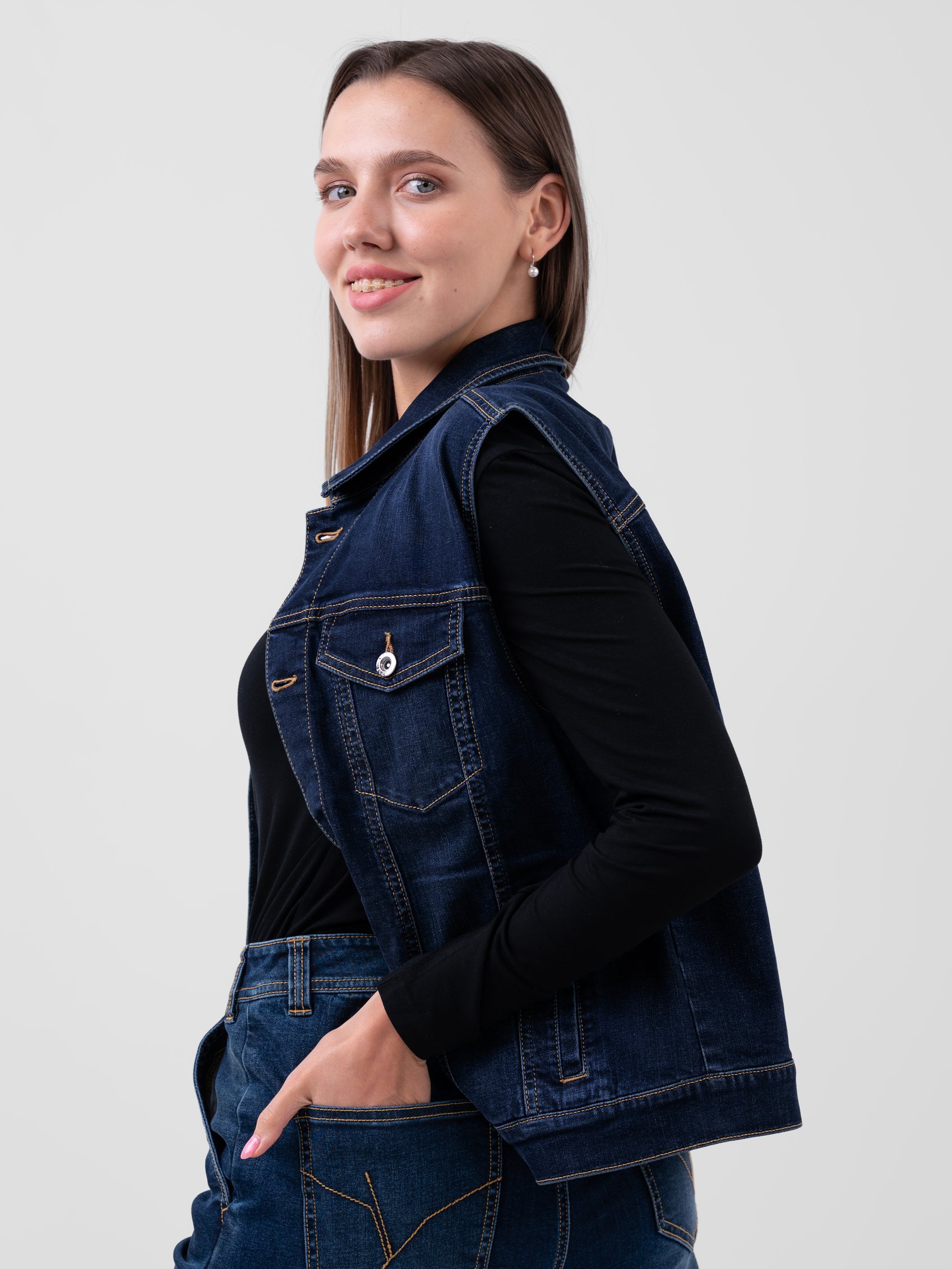 Womens Sleeveless Button Up Denim Jacket