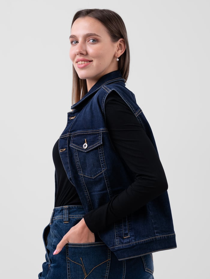 Womens Sleeveless Button Up Denim Jacket