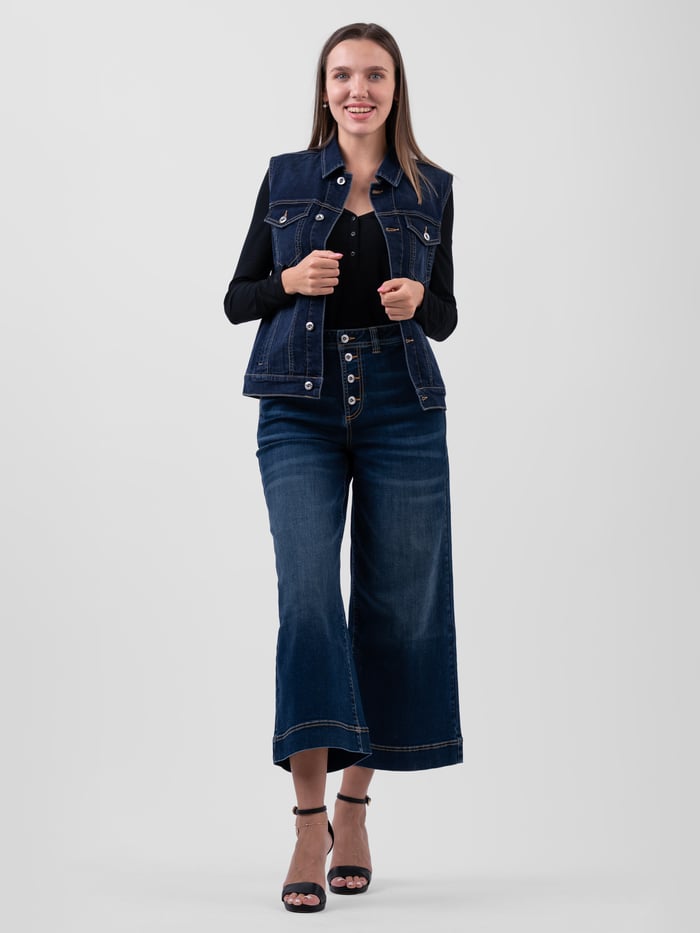 Womens Sleeveless Button Up Denim Jacket