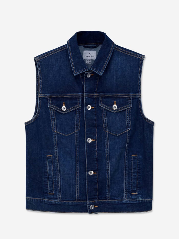 Womens Sleeveless Button Up Denim Jacket