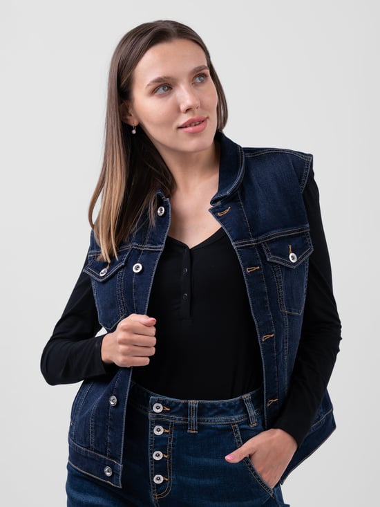 Womens Sleeveless Button Up Denim Jacket