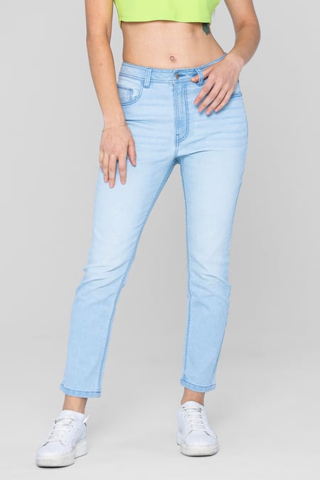 Light Blue Mid Waist Ankle Length Jeans