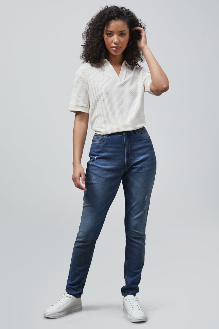 High Waist Regular Length Distressed Jeans