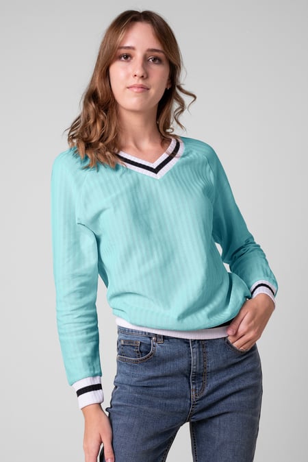 Womens Purple V-Neck Stripe Detail Pullover