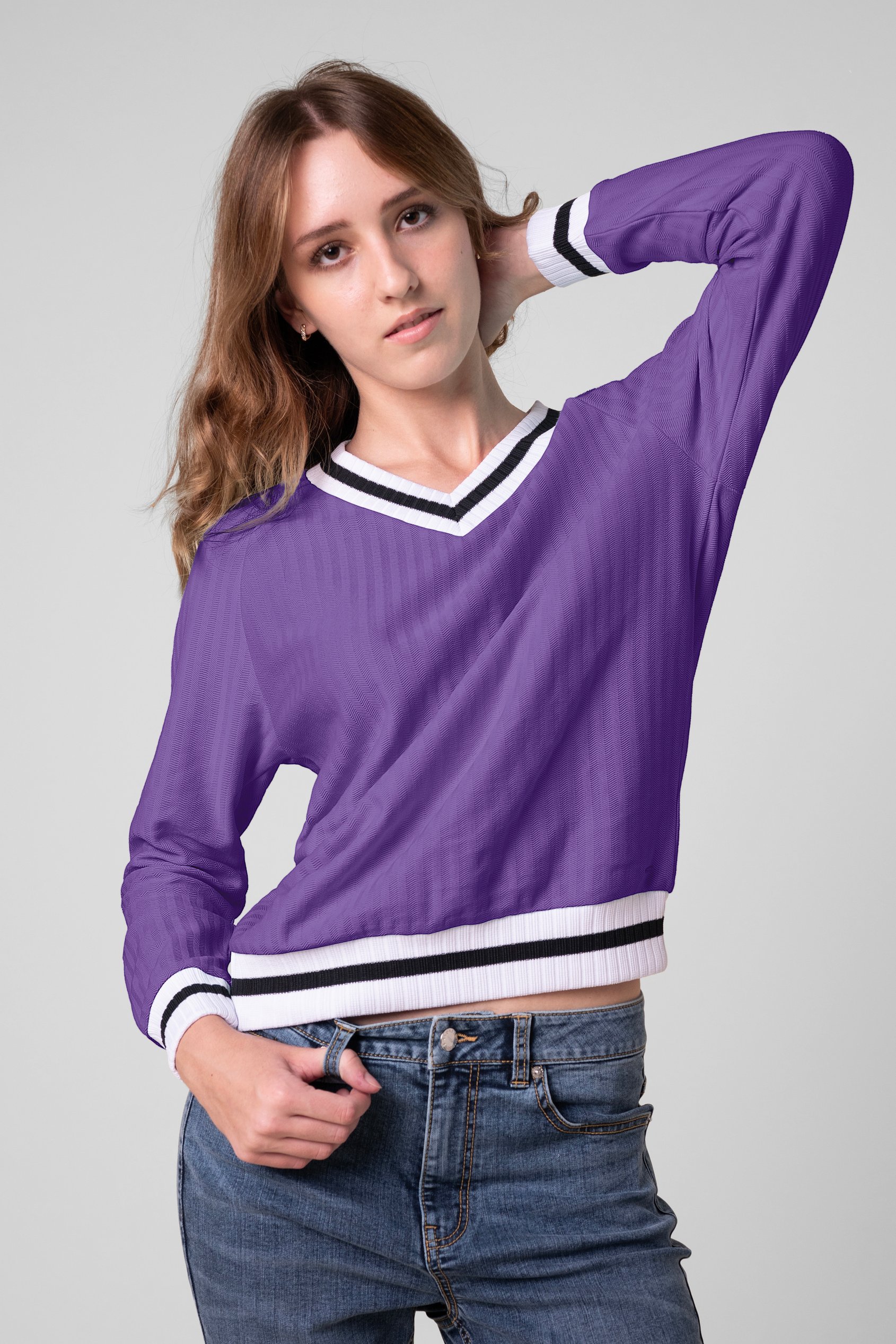Womens V-Neck Herringbone effect sweatshirts