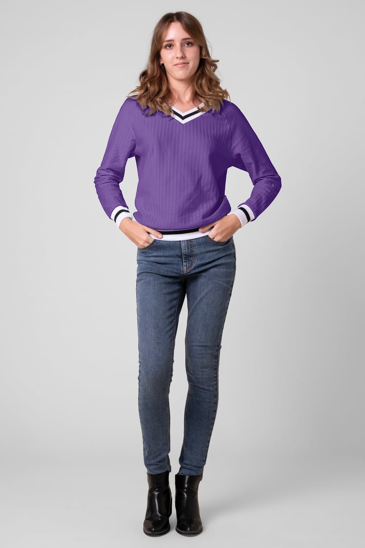 Womens V-Neck Herringbone effect sweatshirts