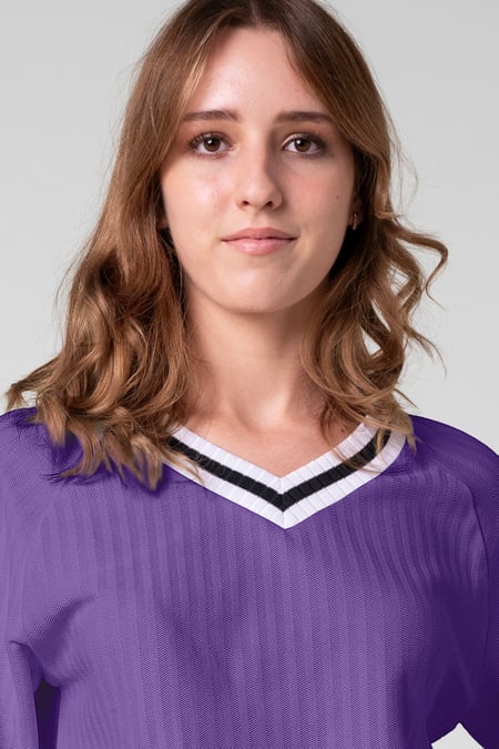 Womens Purple V-Neck Stripe Detail Pullover