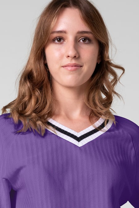 Womens Purple V-Neck Stripe Detail Pullover