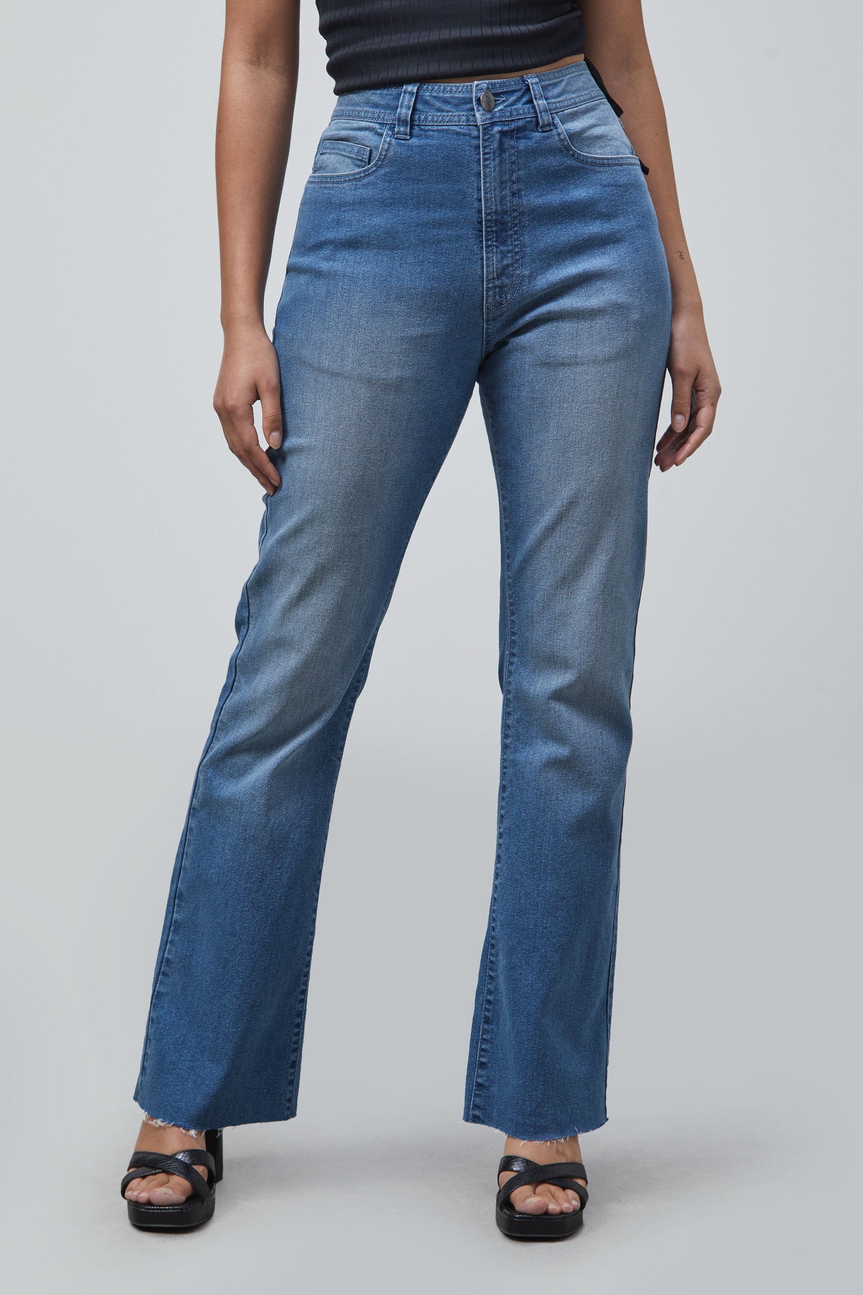 High Waist Raw Hem Flared Jeans