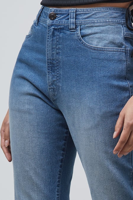 Light Blue High Waist Raw Hem Flared Jeans