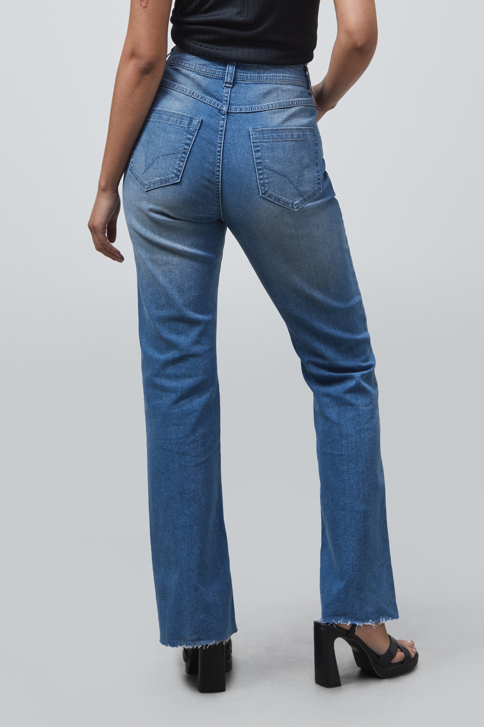 High Waist Raw Hem Flared Jeans