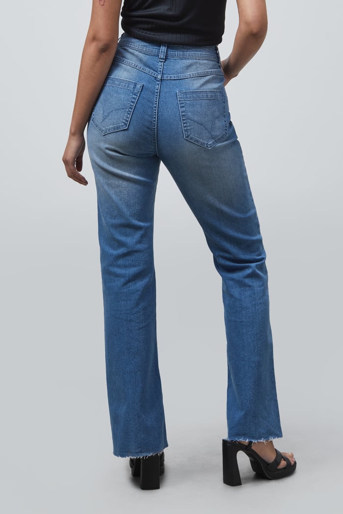 High Waist Raw Hem Flared Jeans