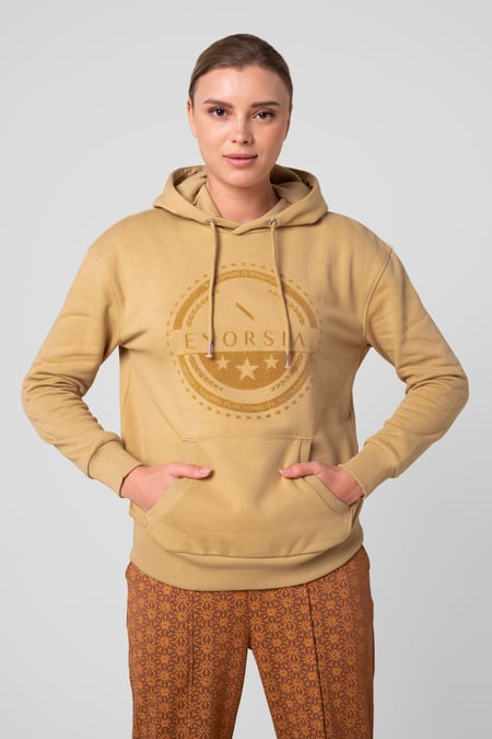 Women Cream Drop Shoulder Printed Hoodie
