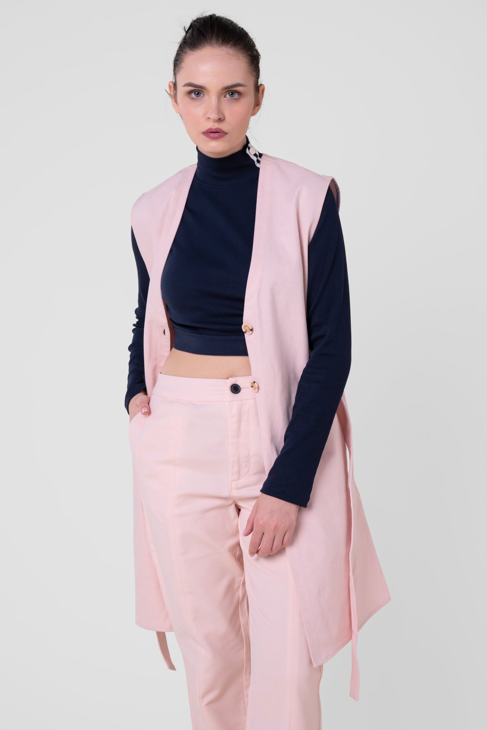 Womens Sleeveless Belted Coat