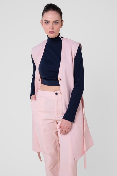 Womens Cream Sleeveless Belted Coat