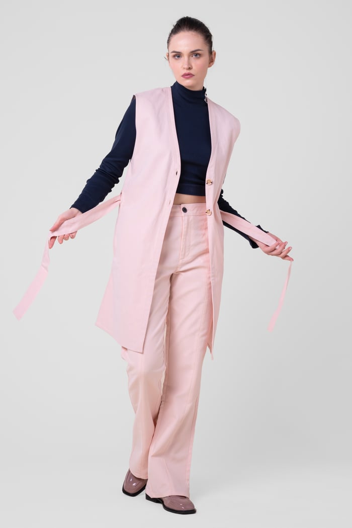 Womens Sleeveless Belted Coat