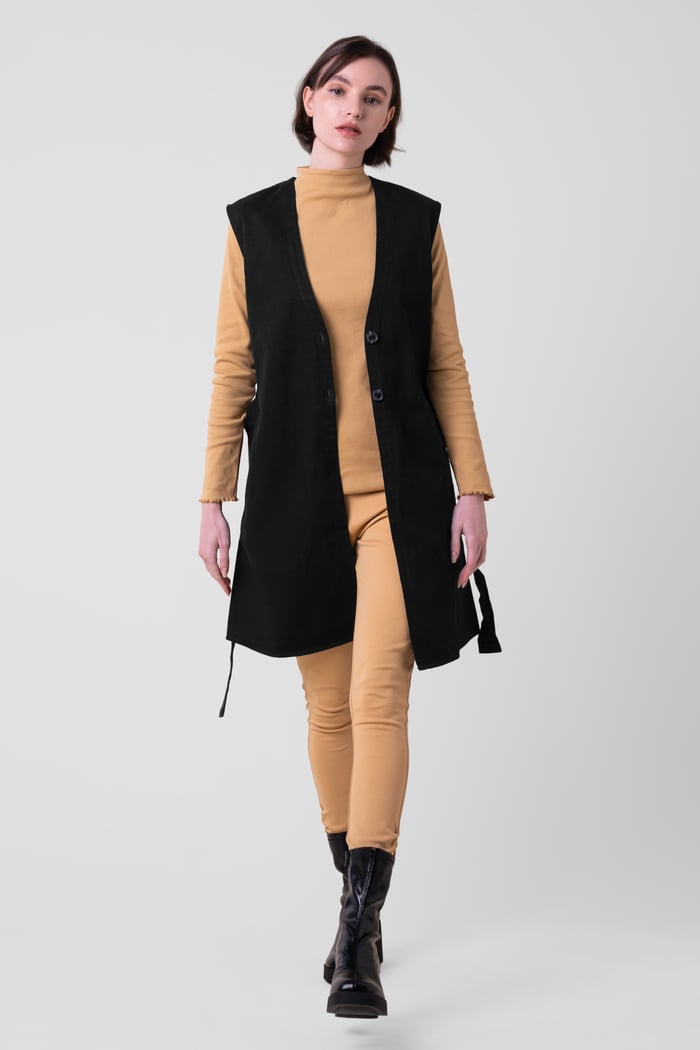 Womens Sleeveless Belted Coat