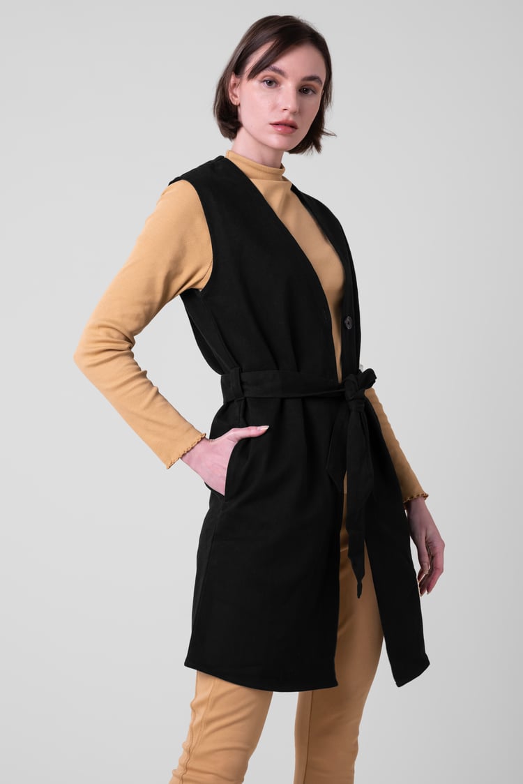 Womens Sleeveless Belted Coat