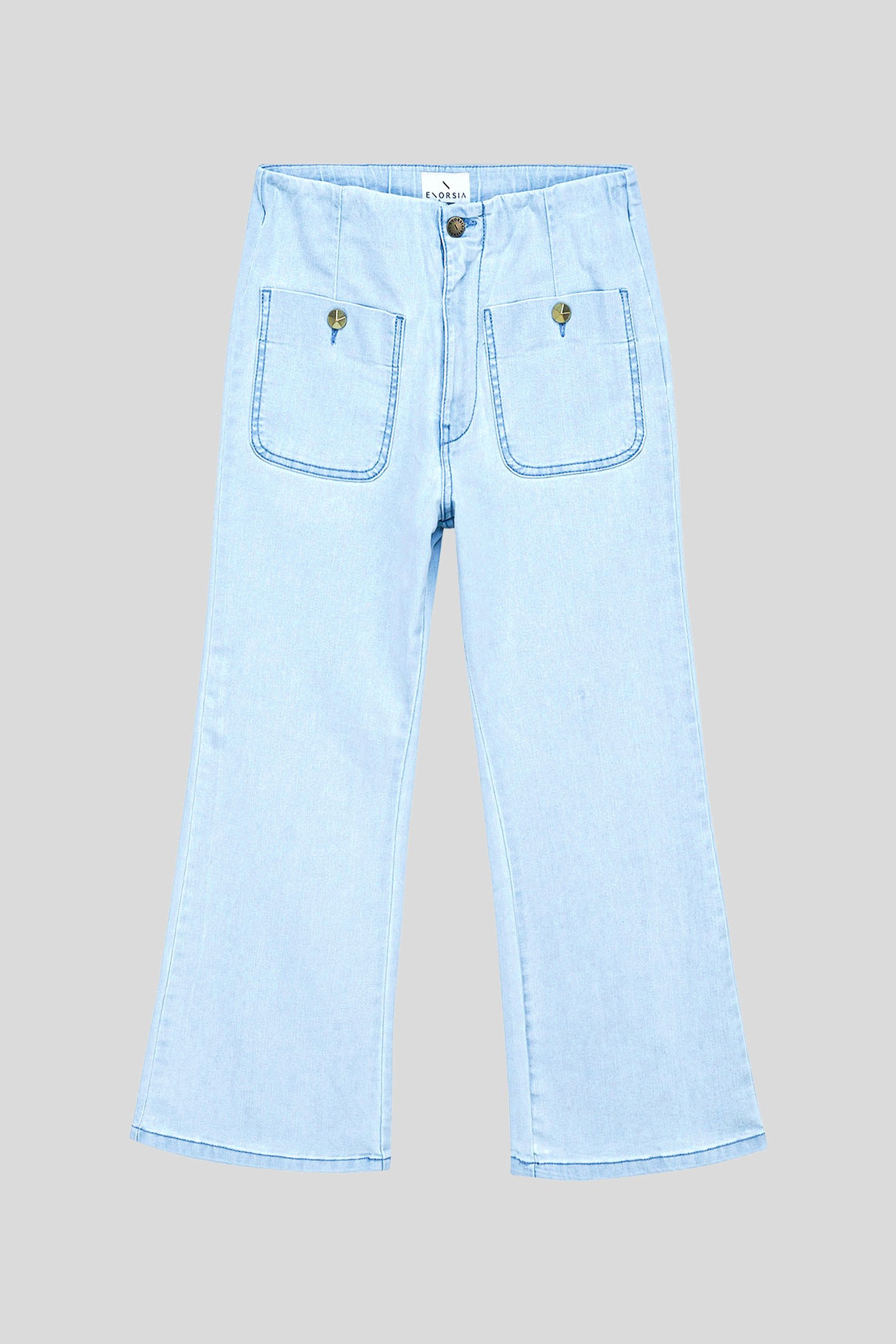 Super Light Cropped Flared Buttoned Jeans