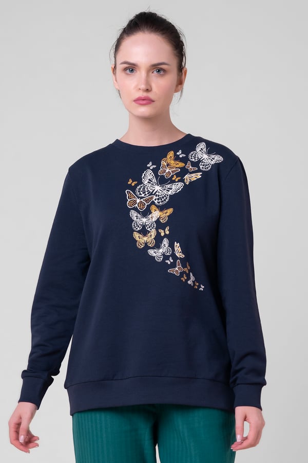 Womens Navy Butterfly Print Sweatshirt