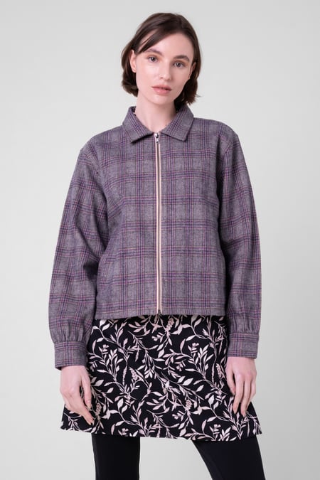 Multicoloured Yarn Dyed Check Cropped Jacket
