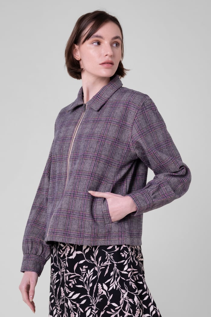 Yarn Dyed Check Cropped Jacket