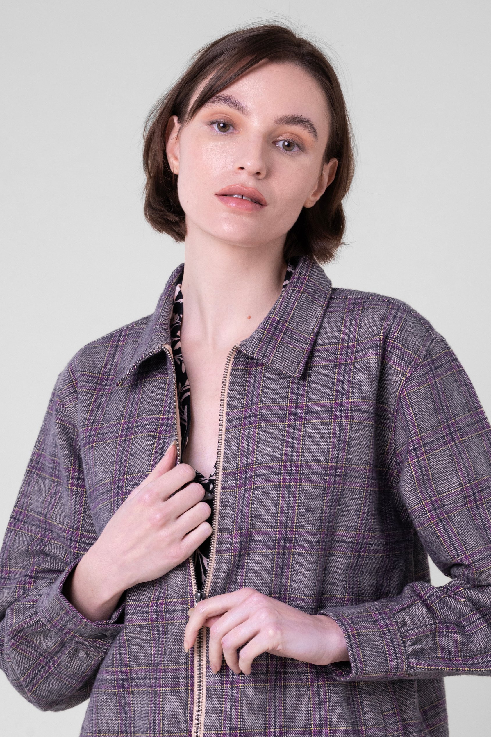 Yarn Dyed Check Cropped Jacket