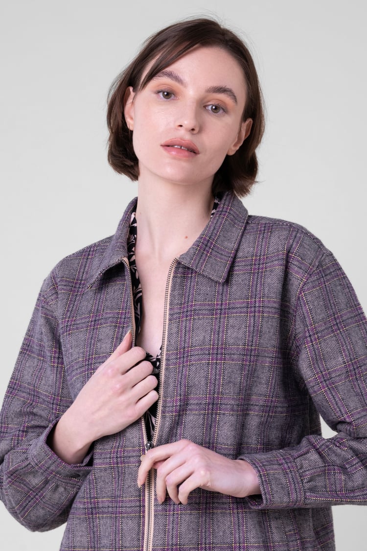 Yarn Dyed Check Cropped Jacket