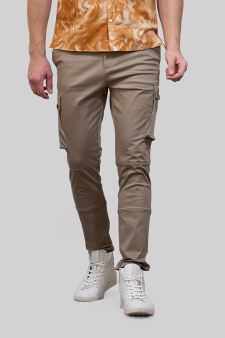 Mens Brown Utility Cargo Long Trousers