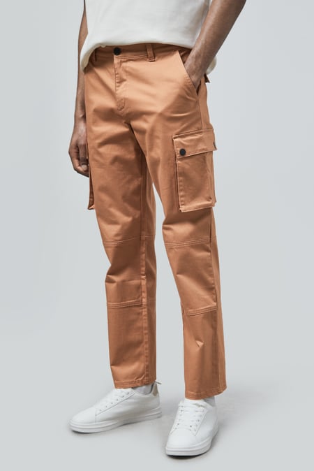 Mens Brown Utility Cargo Long Trousers
