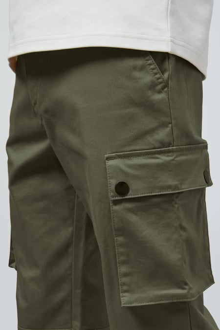 Mens Olive Utility Cargo Long Trousers
