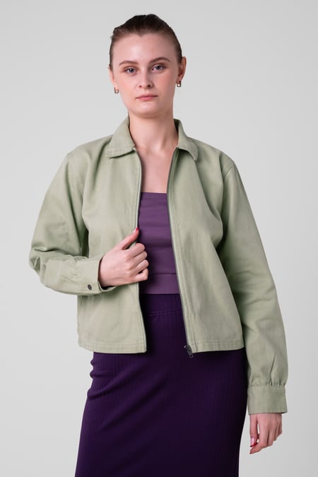 Womens Green Full Zip Cropped Jacket