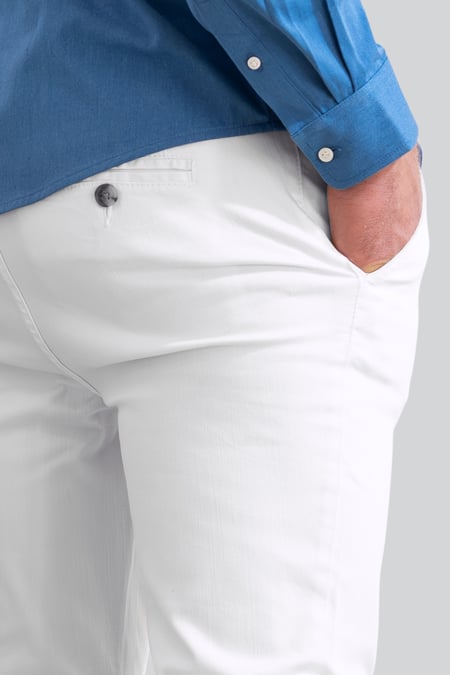 Mens White Folded Hem Trousers With Drawstring