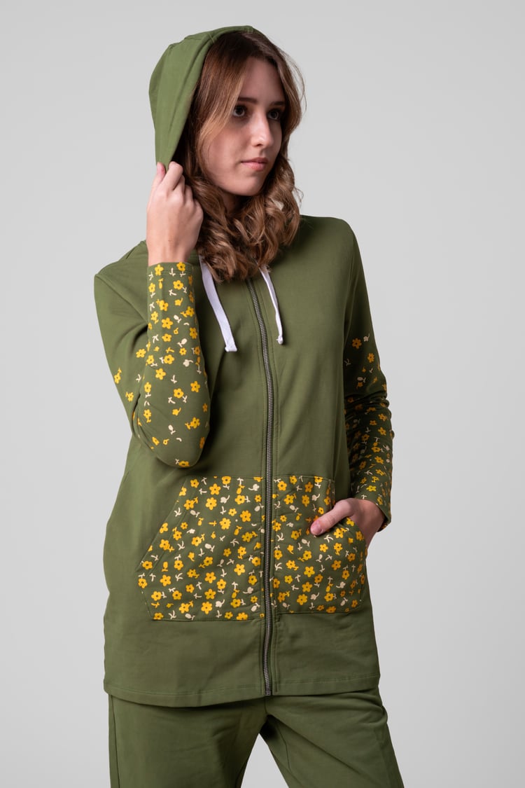 Women Longline Zip Front Hoodie