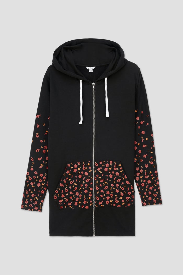 Women Longline Zip Front Hoodie