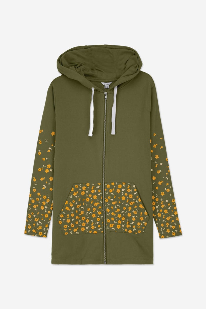 Women Longline Zip Front Hoodie